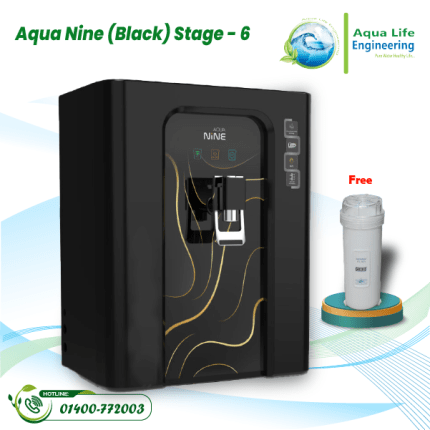Aqua Nine (Black) RO+H2AAA Filter With Copper+TDS,8-Stage.Capacity-100.GPD:12 Litre